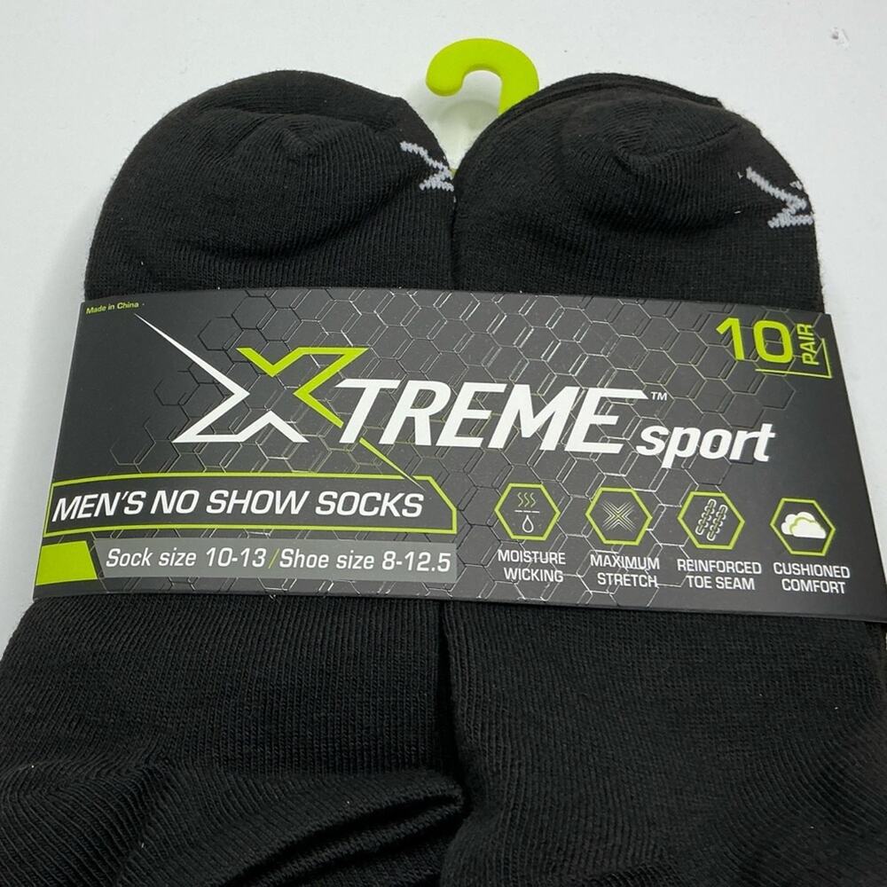 Xtreme Sport Men’s No Show Socks 10-Pair Black New